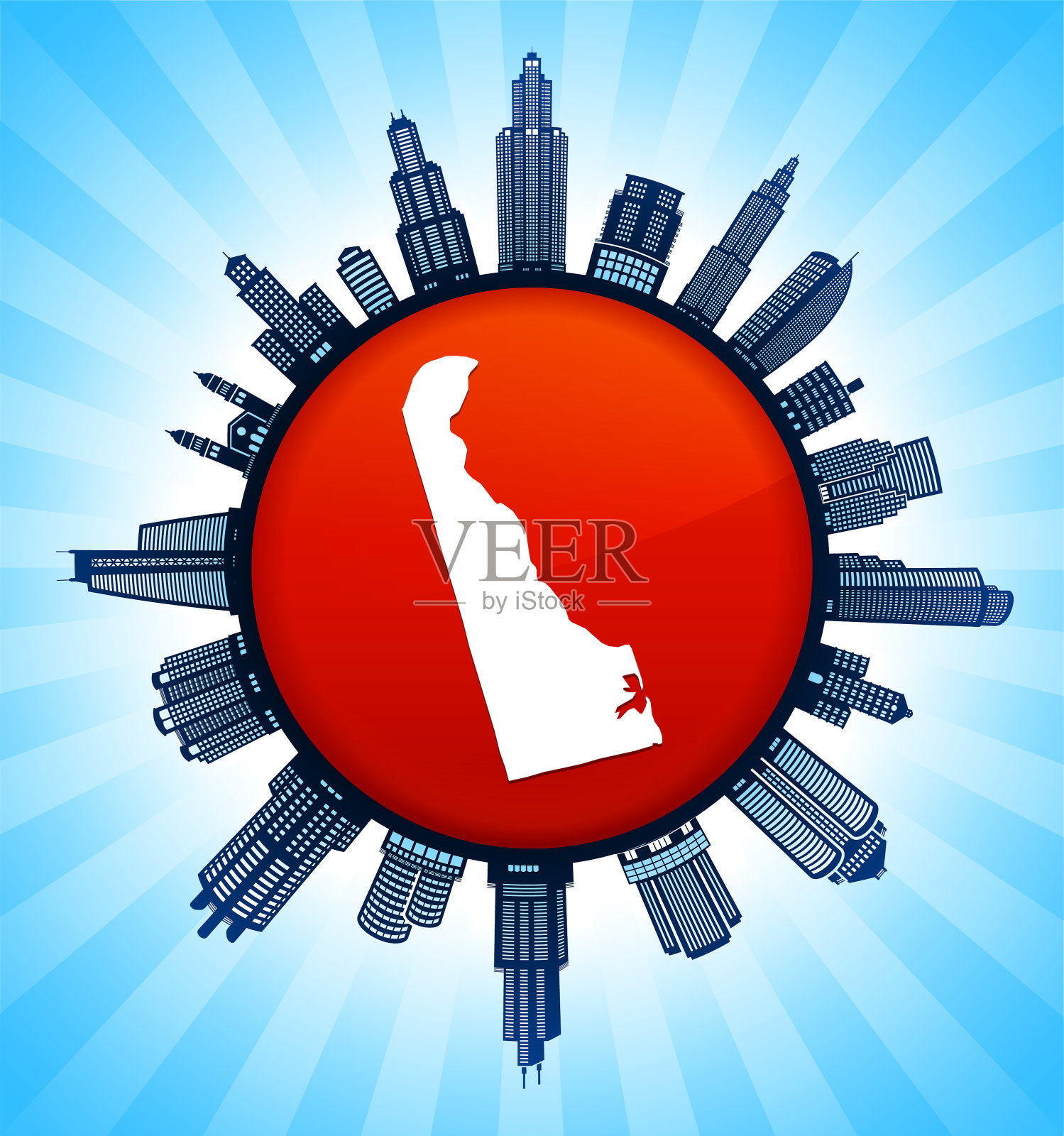 特拉华州地图上的共和党红城市天际线背景插画图片素材