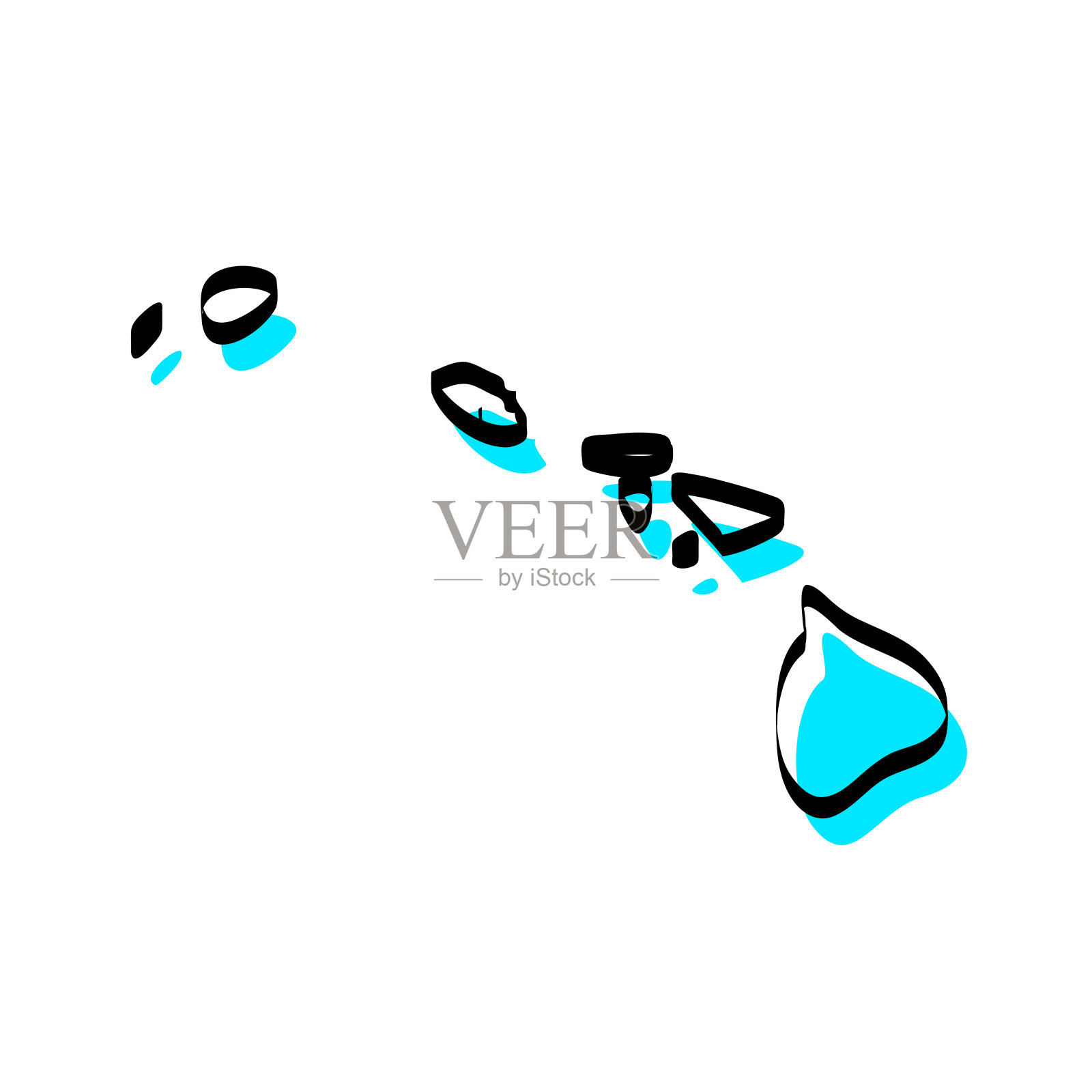 夏威夷地图手绘在白色背景上,设计新潮插画图片素材