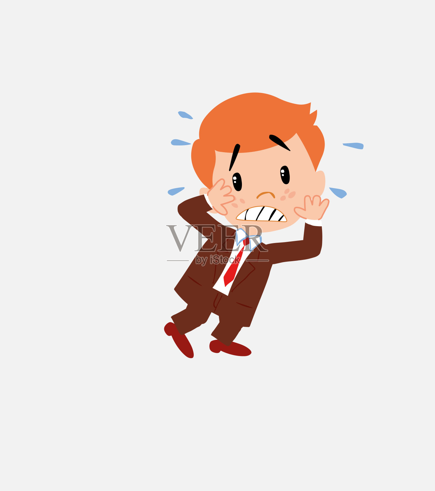 商人非常惊慌地用手敲了敲脑袋。插画图片素材