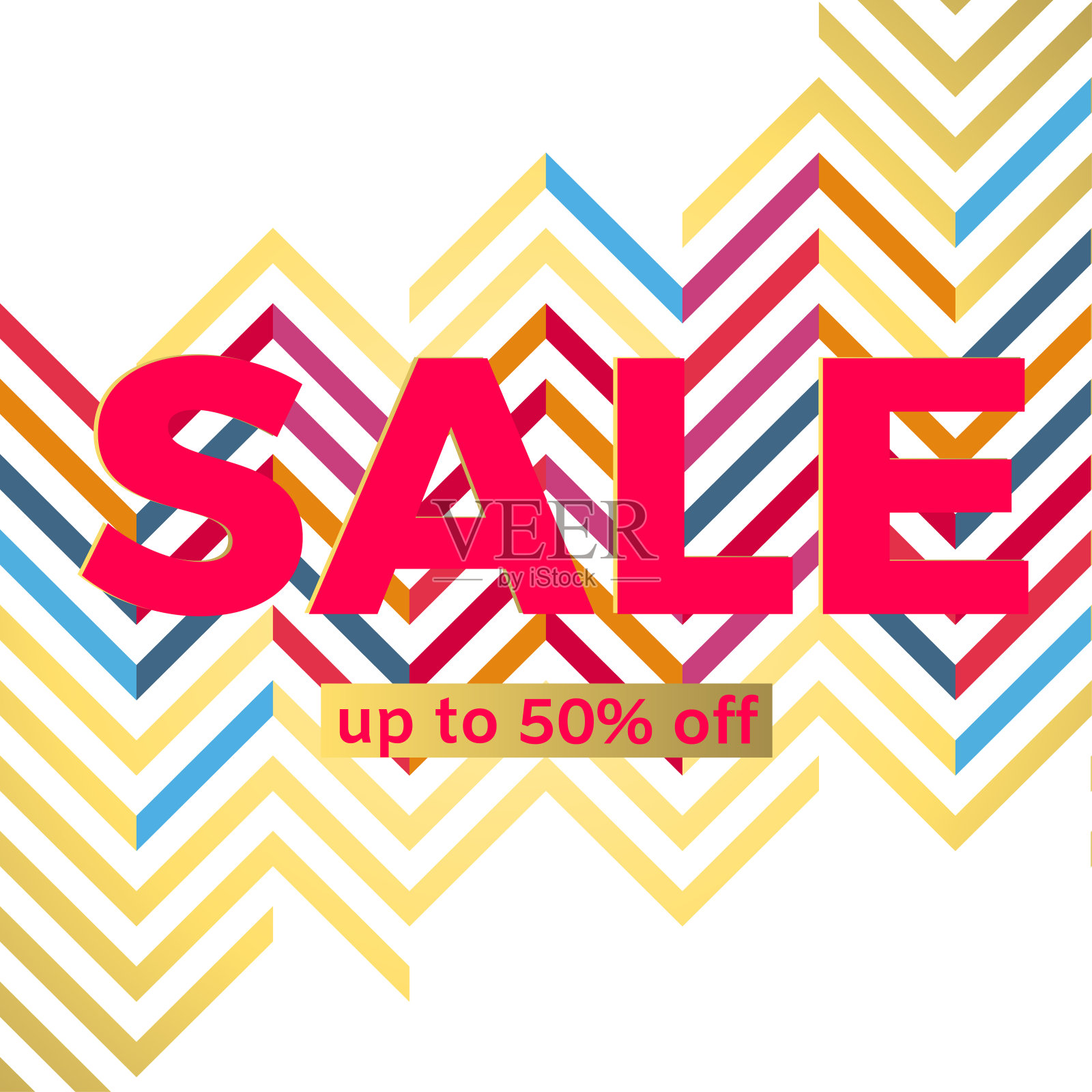 出售。折扣。五彩缤纷的背景。马特里。明亮。条。黄金。购物。公告。广告。矢量插图。锯齿形。设计元素图片