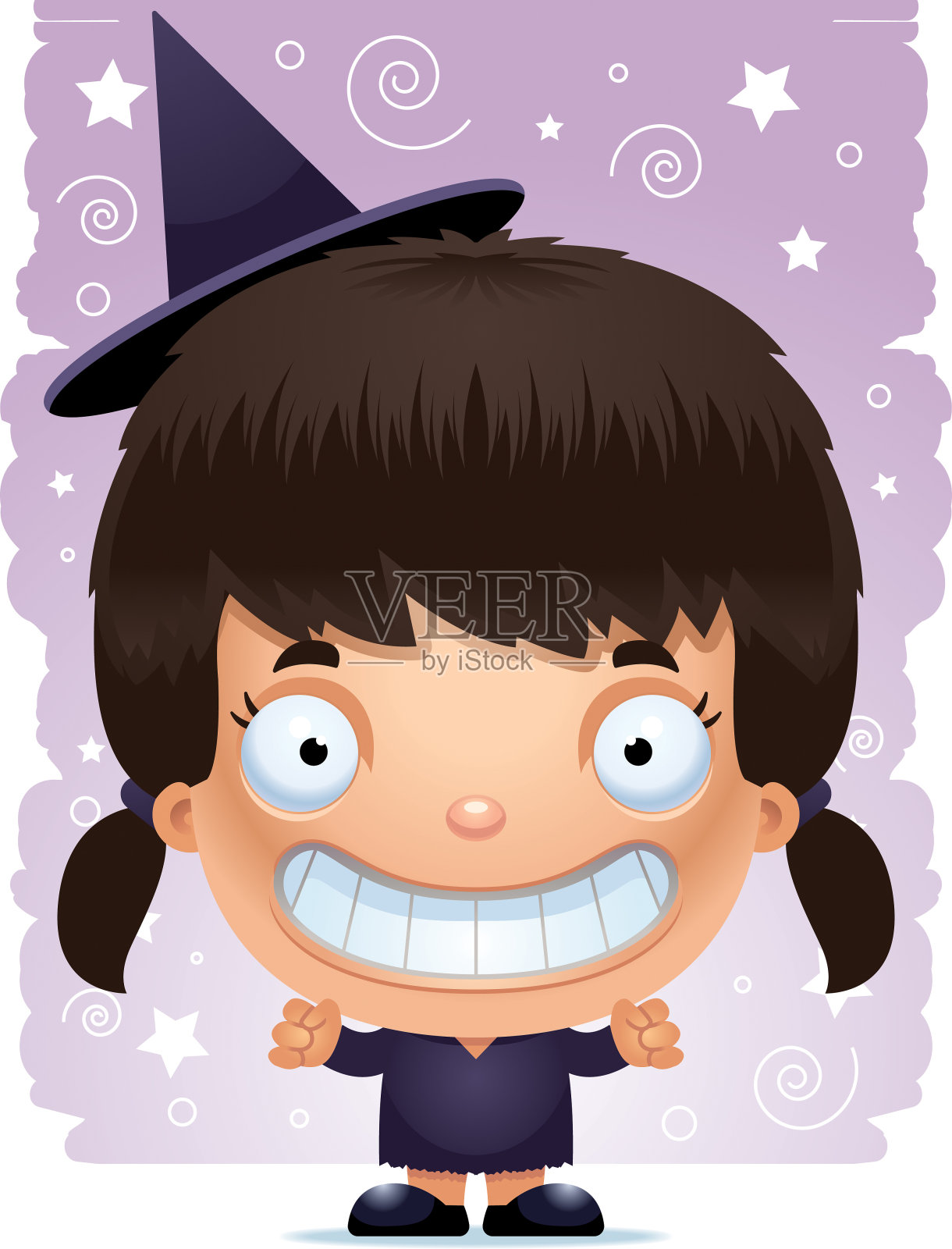 微笑的卡通女孩女巫插画图片素材