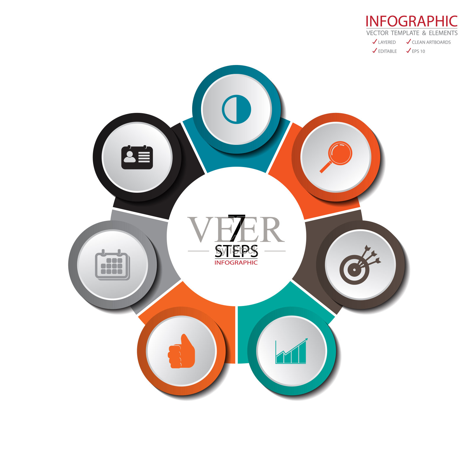 矢量圆箭头信息图集。模板的图表,图表,演示和图表。带有选项、部件、步骤或流程的业务概念。抽象的背景。插画图片素材