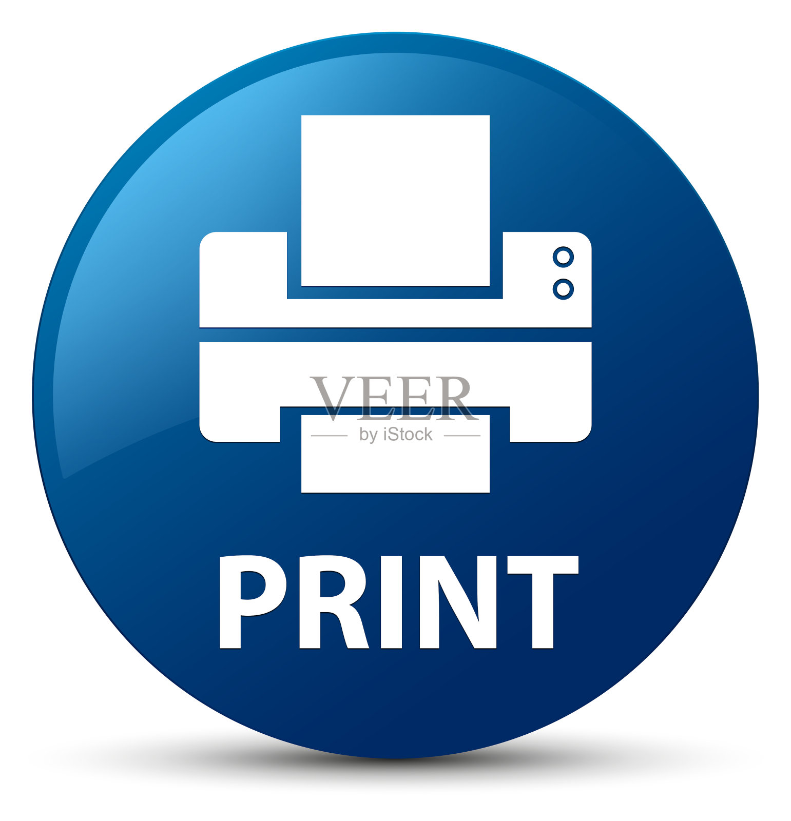 打印(打印机图标)蓝色的圆形按钮插画图片素材