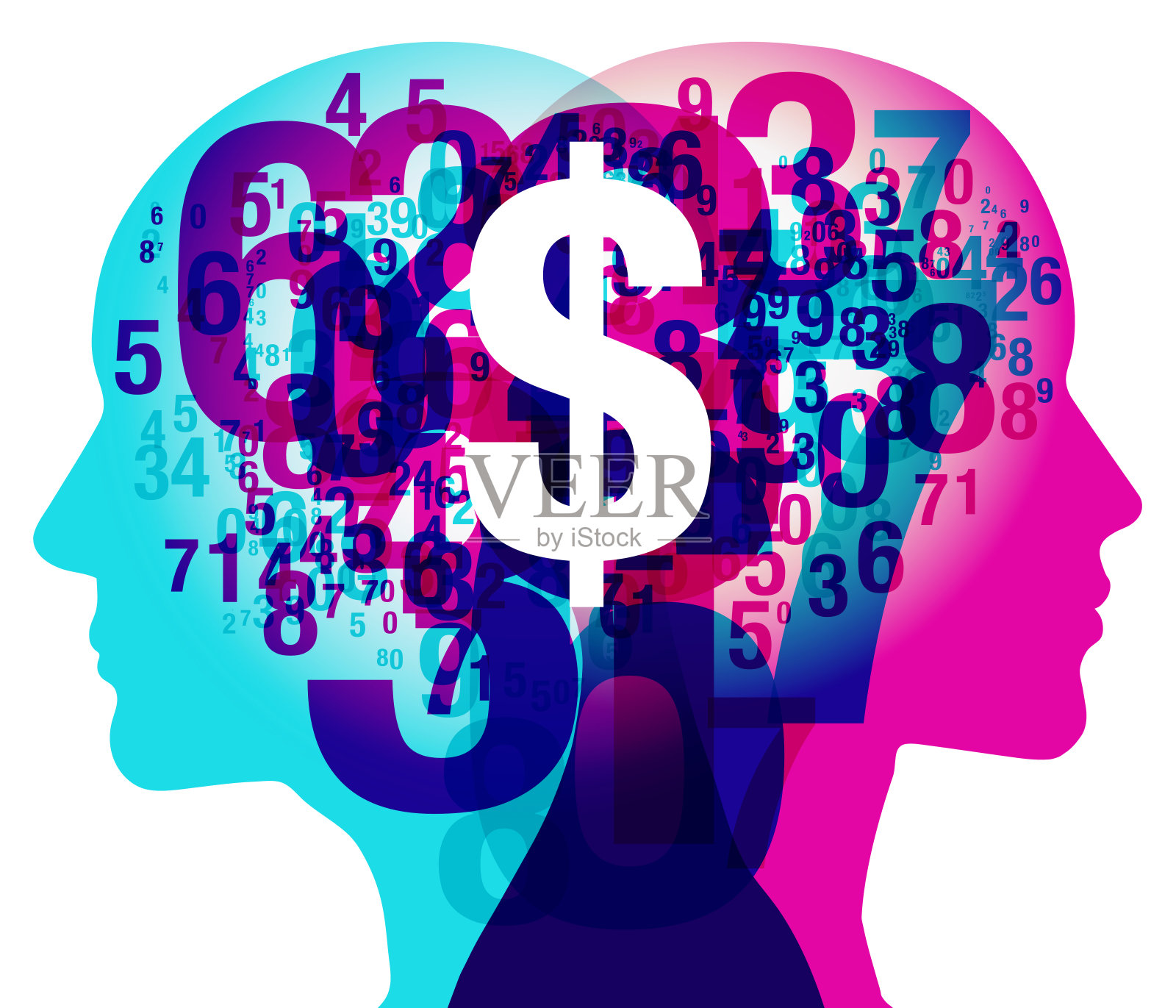 头脑数字-美元货币符号插画图片素材