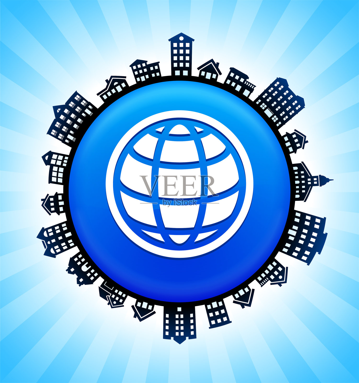 乡村城市天际线背景上的地球插画图片素材