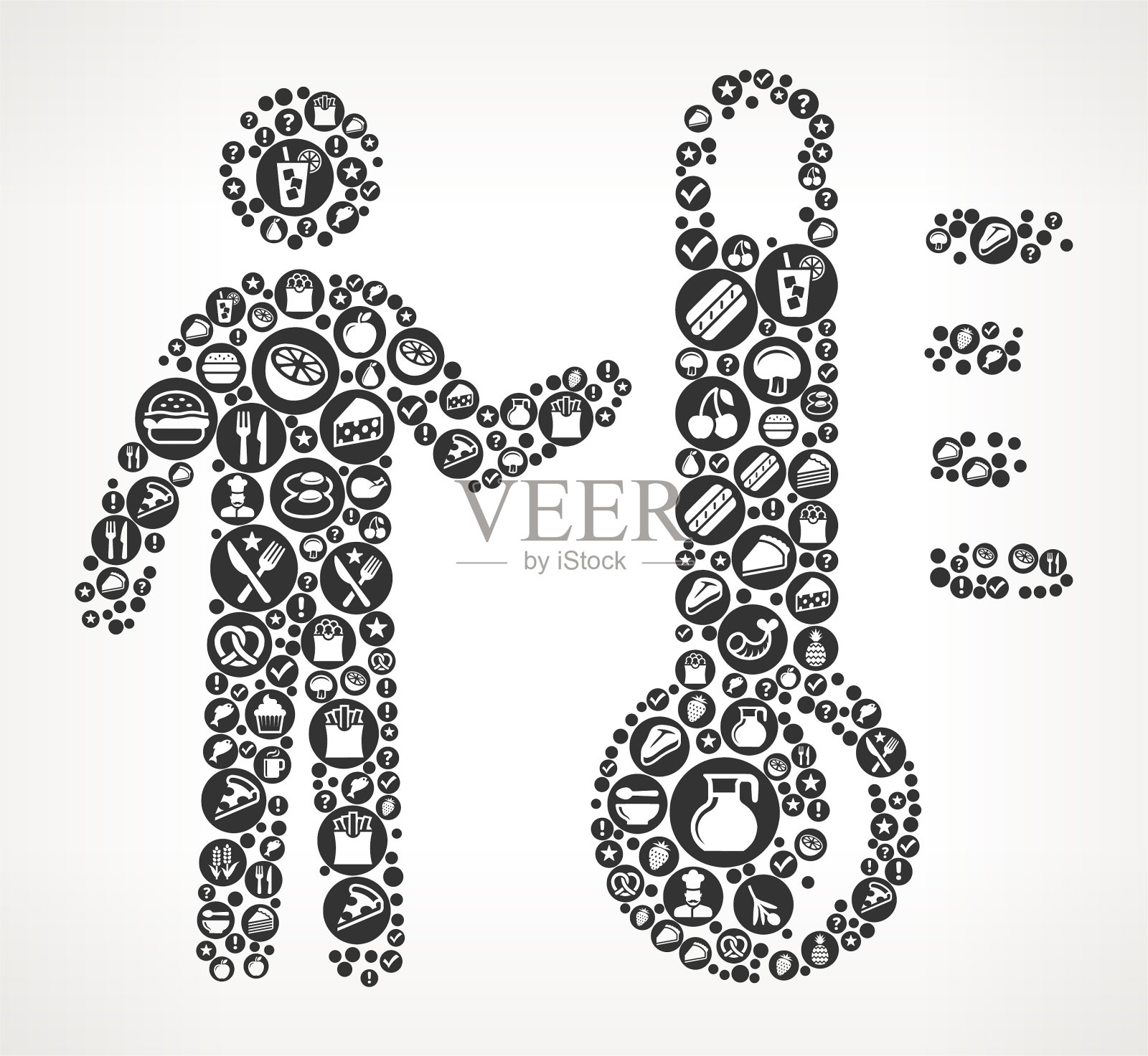 温度计和Stickfigure食物黑色和白色图标背景插画图片素材