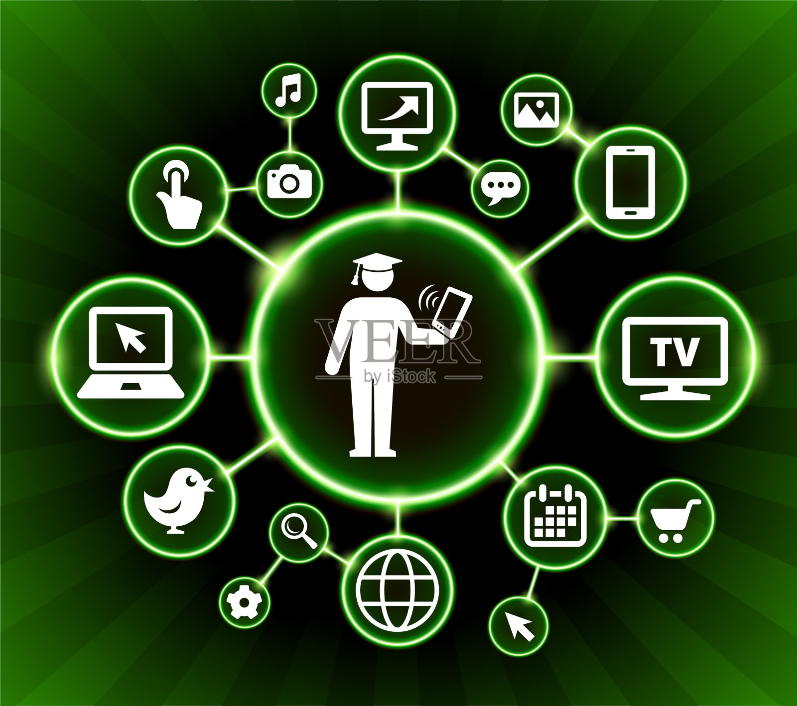 毕业生手持平板电脑互联网通信技术暗按钮背景插画图片素材