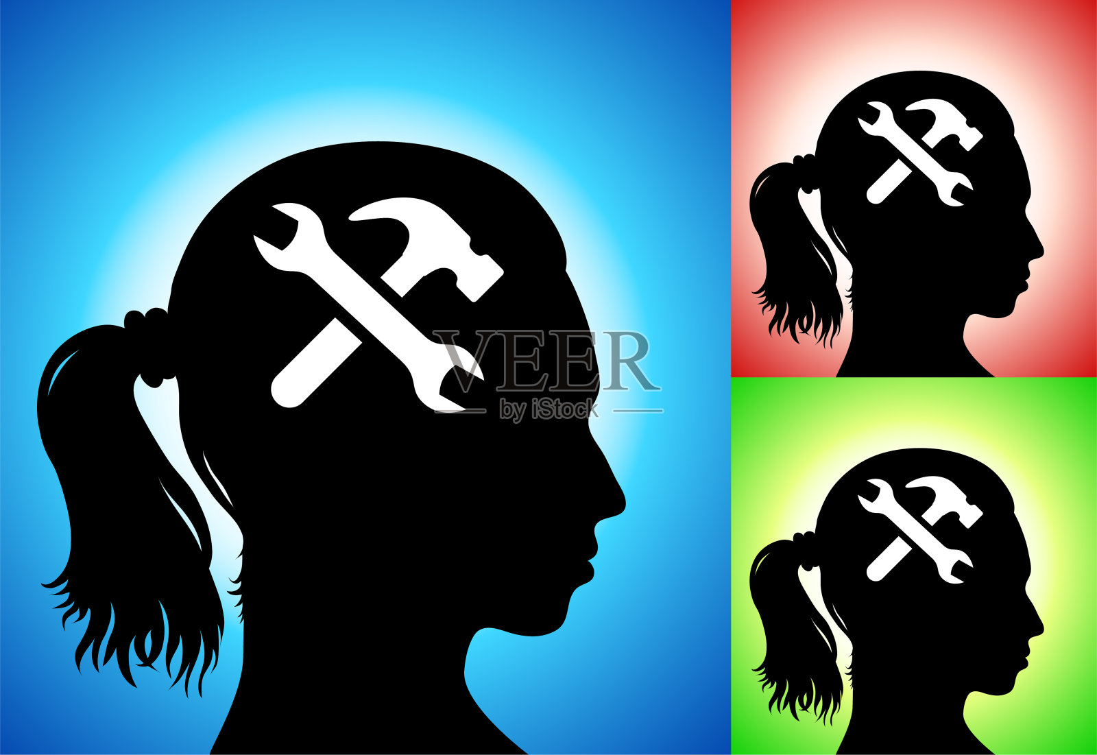 面轮廓上的扳手和锤工具插画图片素材