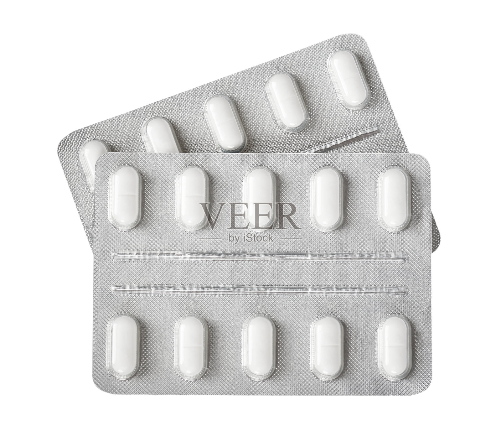 银色泡罩包装药丸孤立在白色背景照片摄影图片