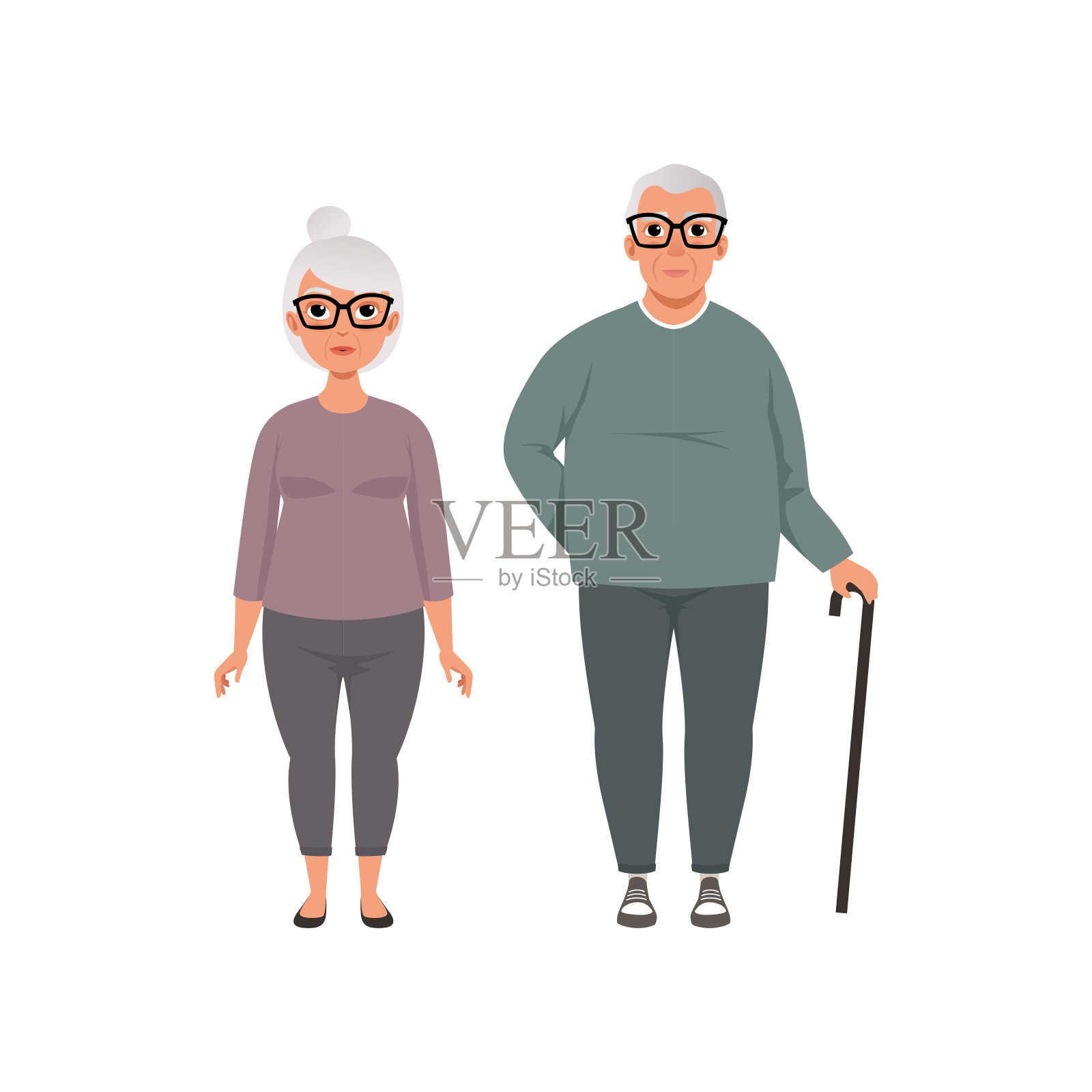 资深夫妇,男人和女人的高龄矢量插图在一个白色的背景插画图片素材