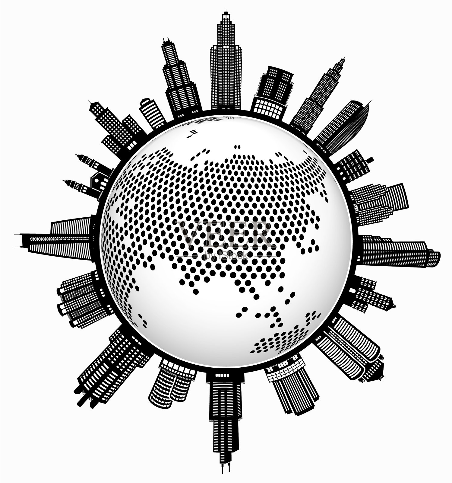 亚洲黑色和白色城市景观天际线背景插画图片素材