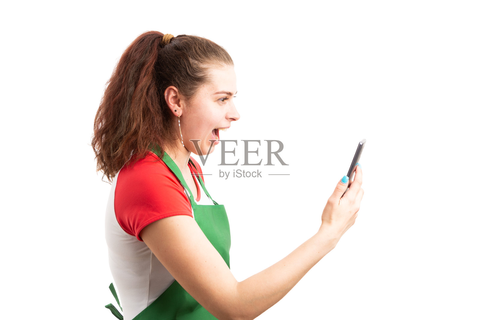 女超市员工或店主进行视频通话照片摄影图片