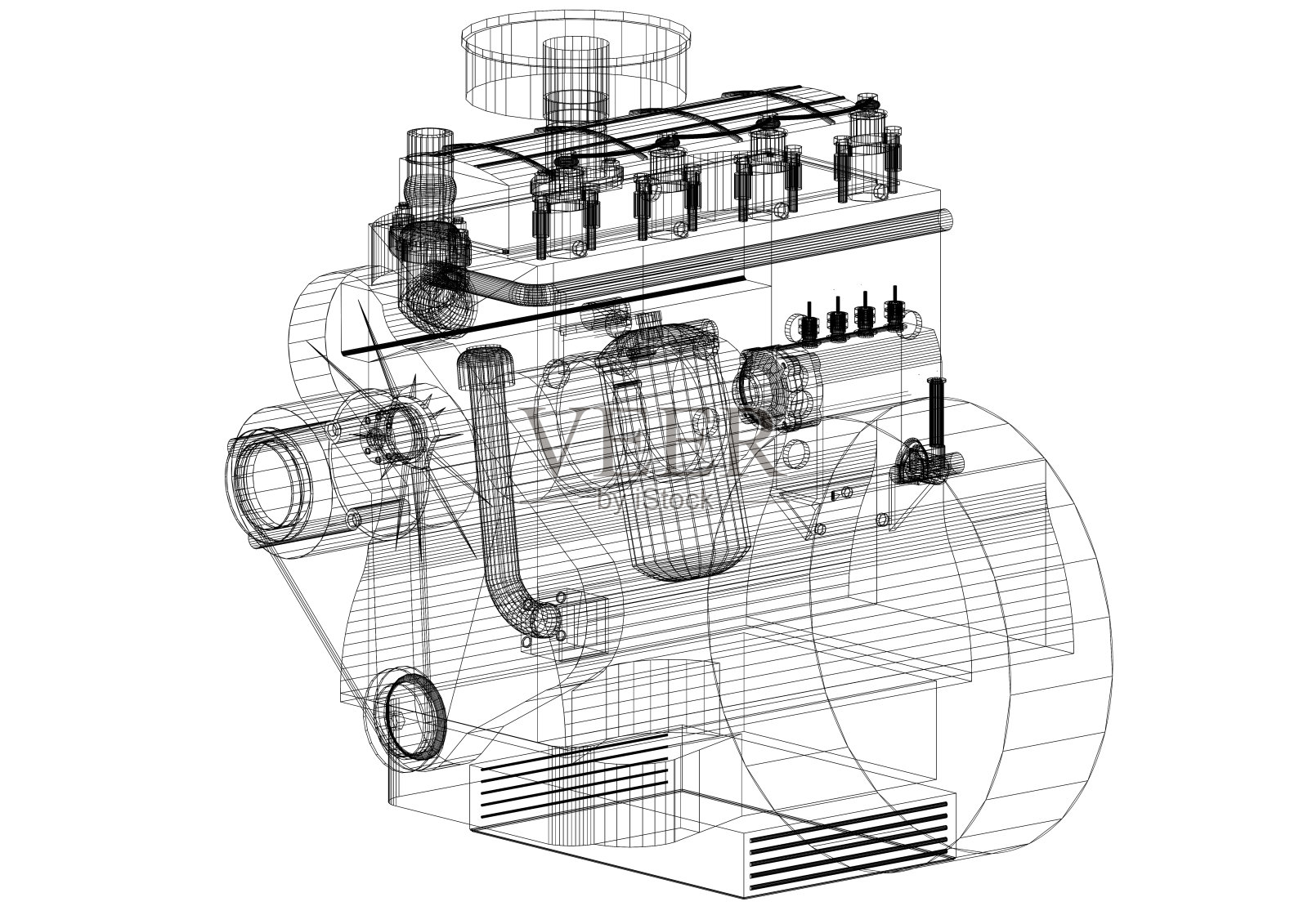 汽车发动机结构蓝图-已隔离照片摄影图片