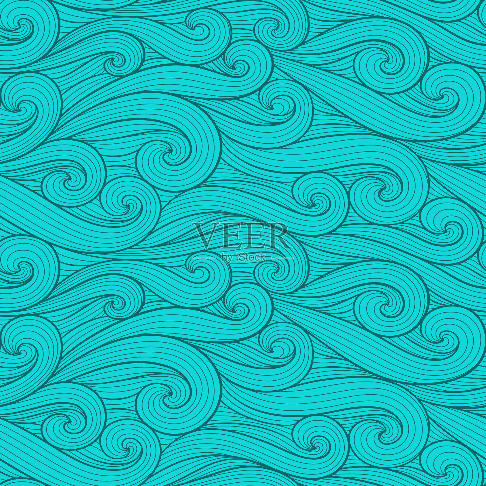 抽象彩色卷曲线条无缝图案设置。波浪和卷曲矢量插图。明亮多彩的无缝瓷砖背景收藏。插画图片素材