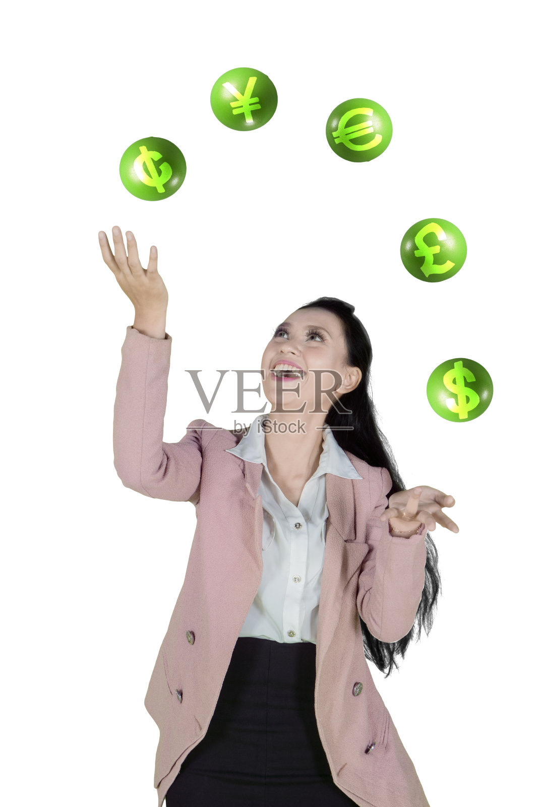 美丽的企业家摆弄货币符号照片摄影图片