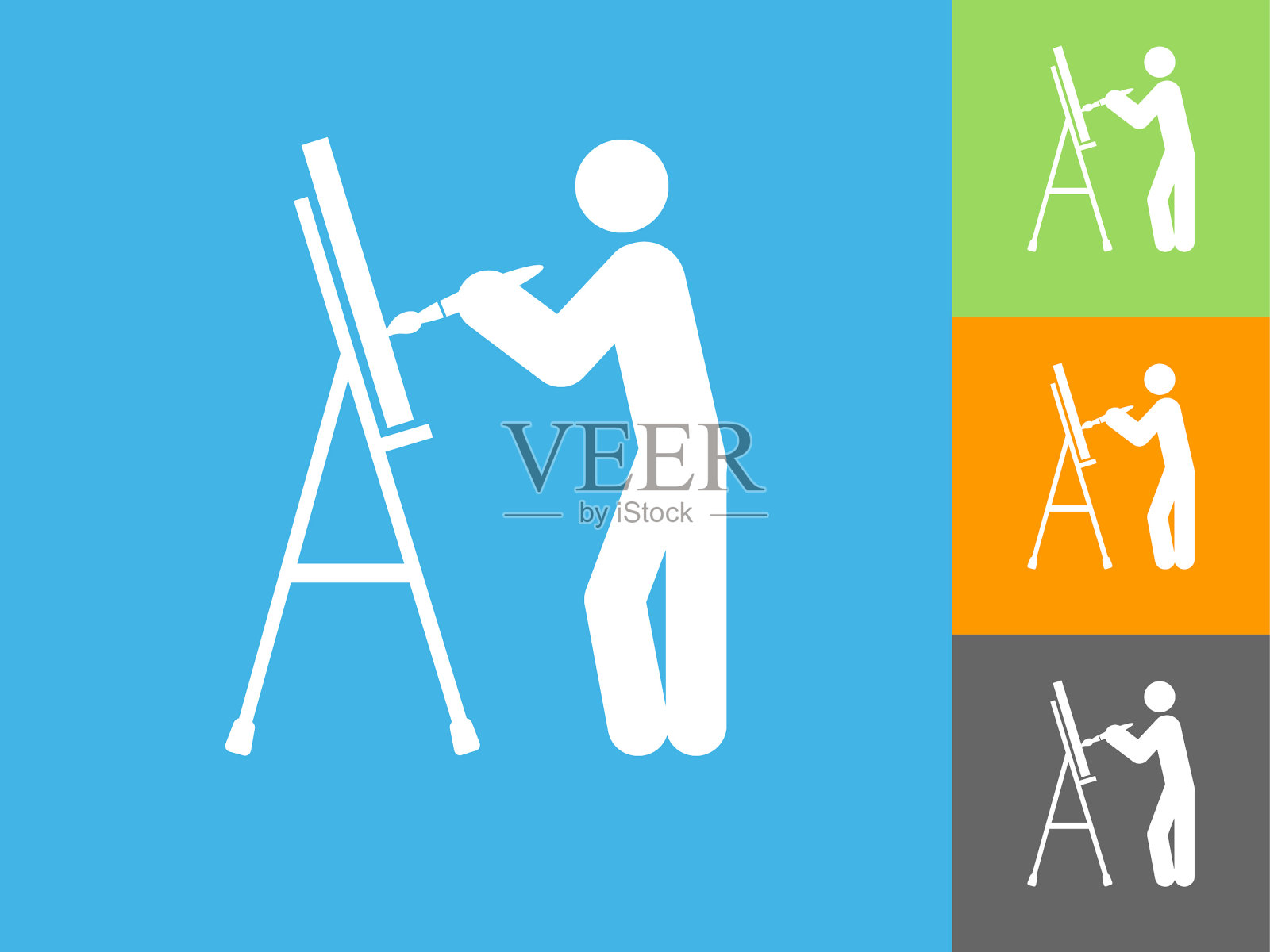 艺术家平面图标上的蓝色背景插画图片素材