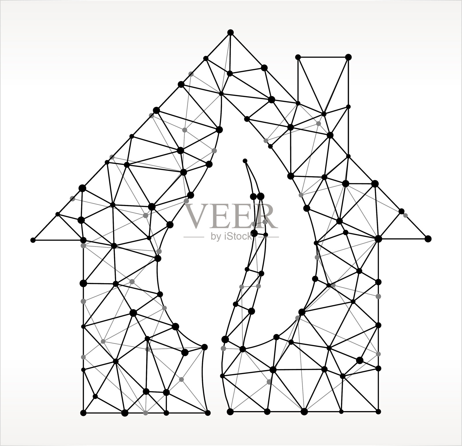 家和叶三角形节点黑白模式插画图片素材