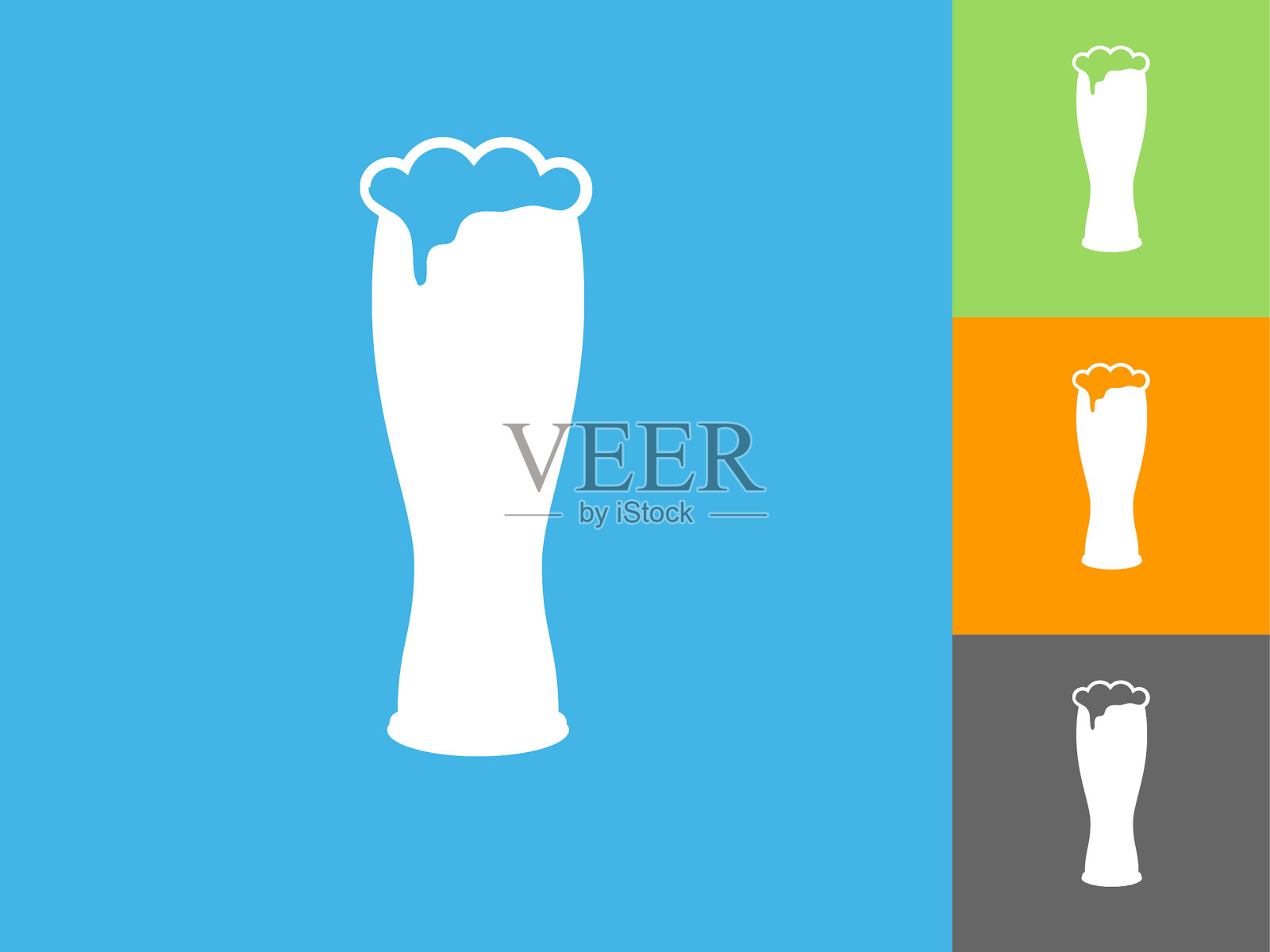 啤酒玻璃平面图标上的蓝色背景插画图片素材