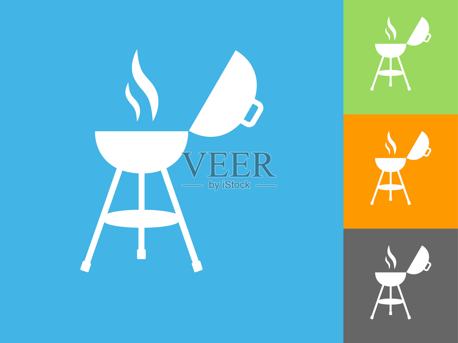 烧烤烧烤平面图标上的蓝色背景插画图片素材