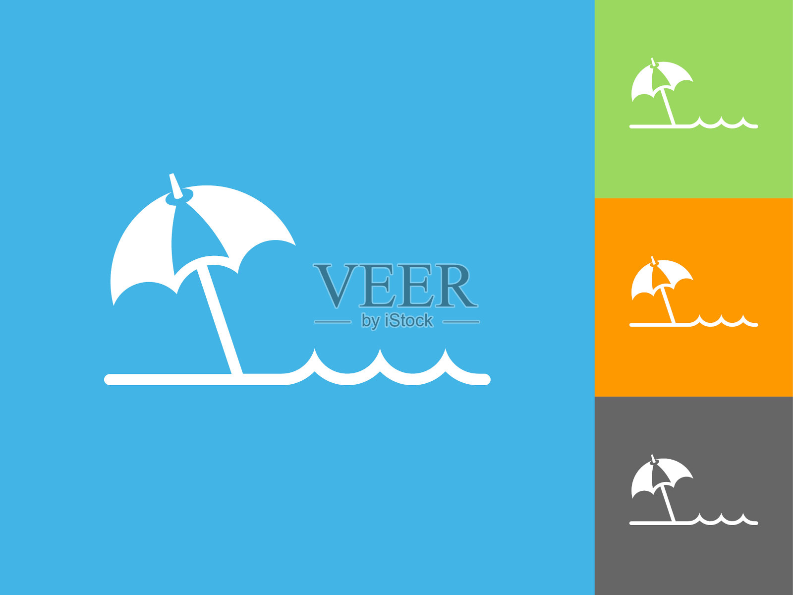 海滩平面图标上的蓝色背景插画图片素材