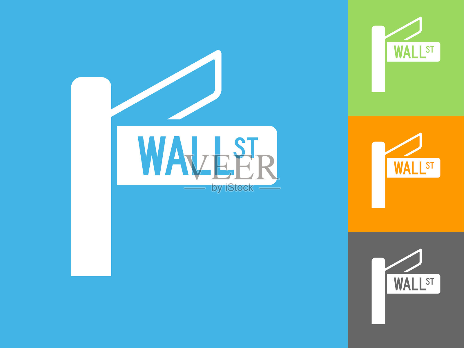 蓝色背景上的华尔街扁平图标插画图片素材