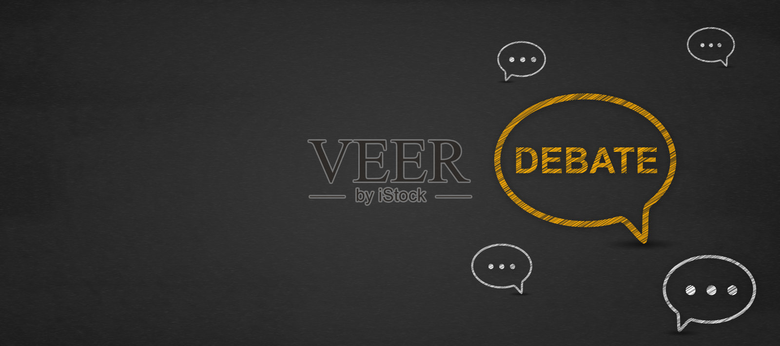 辩论词在黑板上的演讲泡泡。谈论政治观点。沟通教育理念。照片摄影图片