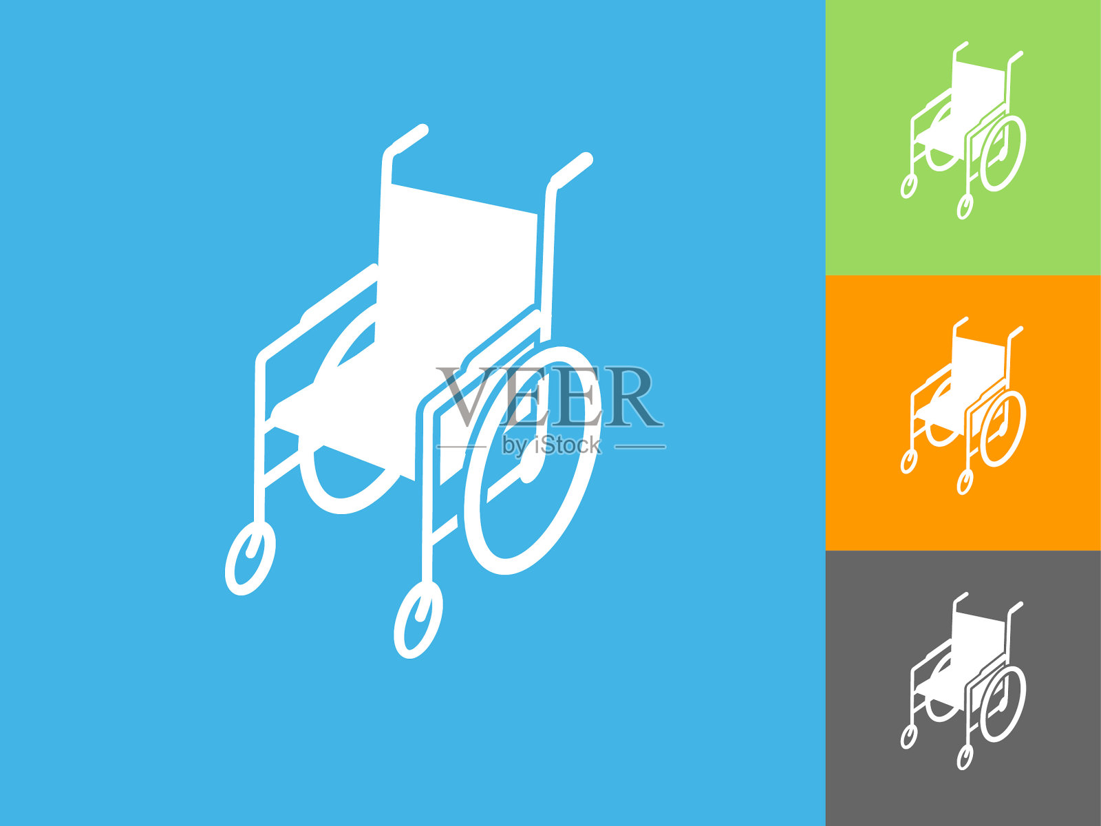 轮椅平面图标上的蓝色背景插画图片素材