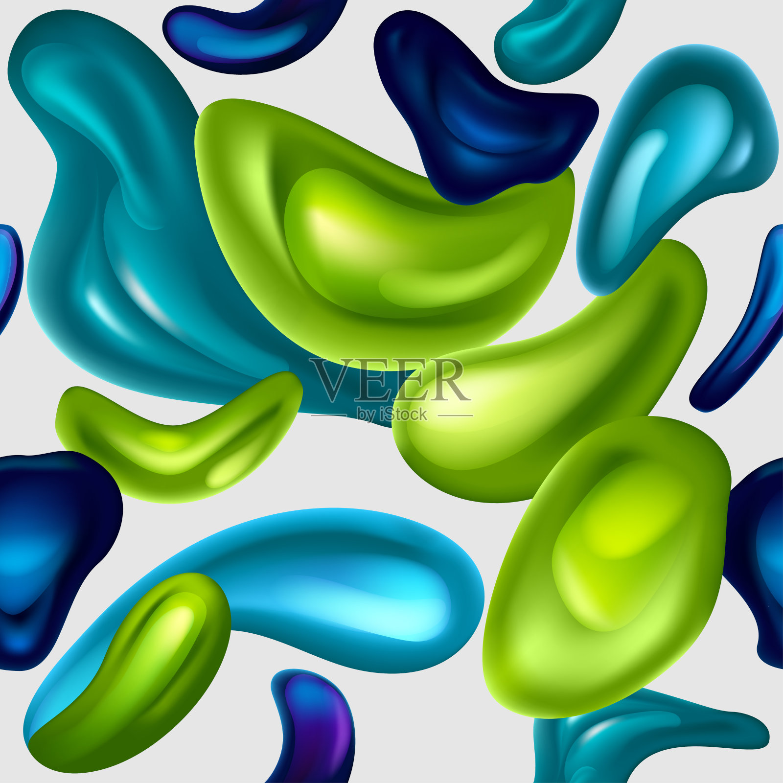 抽象蓝绿色形状无缝图案插画图片素材