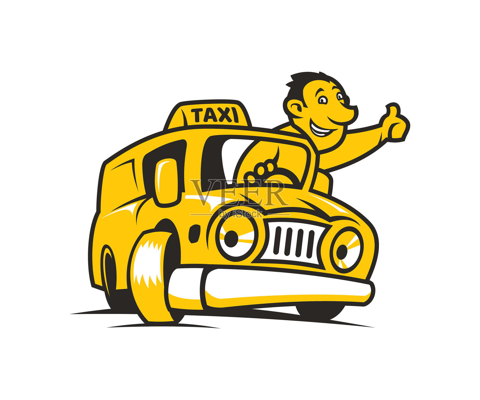 卡通黄色出租车和出租车司机插画图片素材