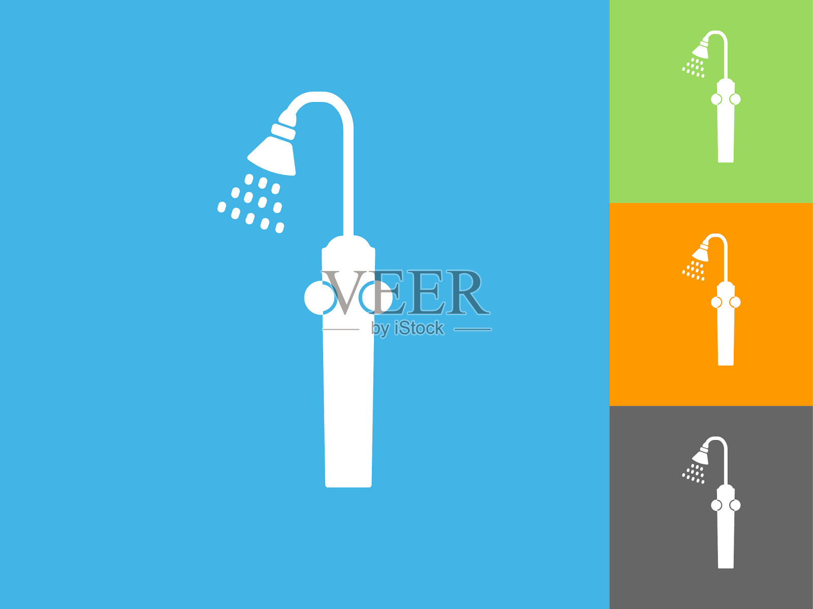 淋浴平面图标上的蓝色背景插画图片素材