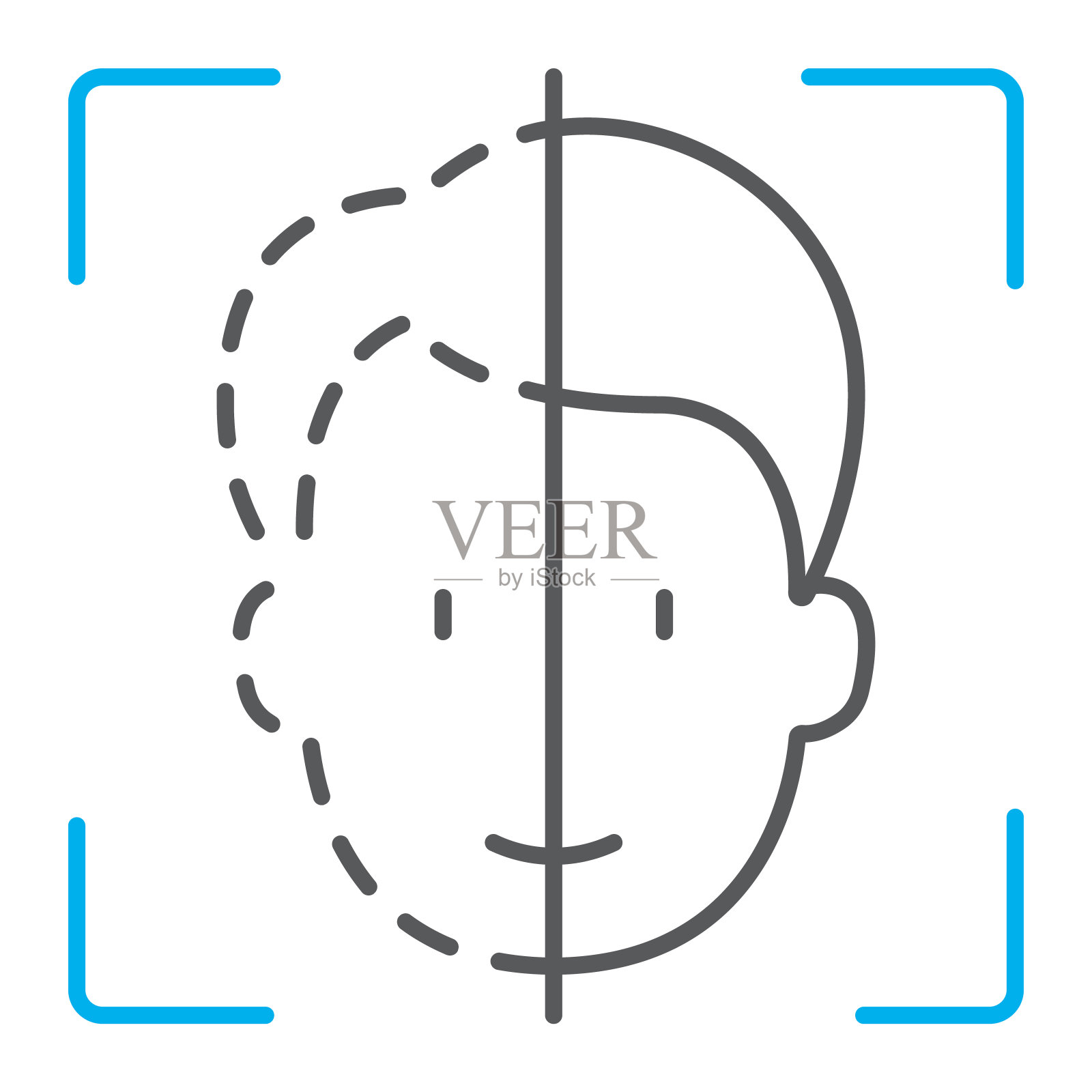 人脸识别细线图标,人脸识别和人脸识别,人脸扫描标志,矢量图形,白色背景上的线性图案,eps 10。设计元素图片