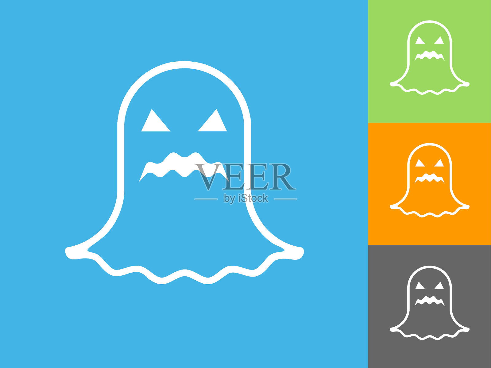 万圣节白色幽灵平面图标上的蓝色背景插画图片素材