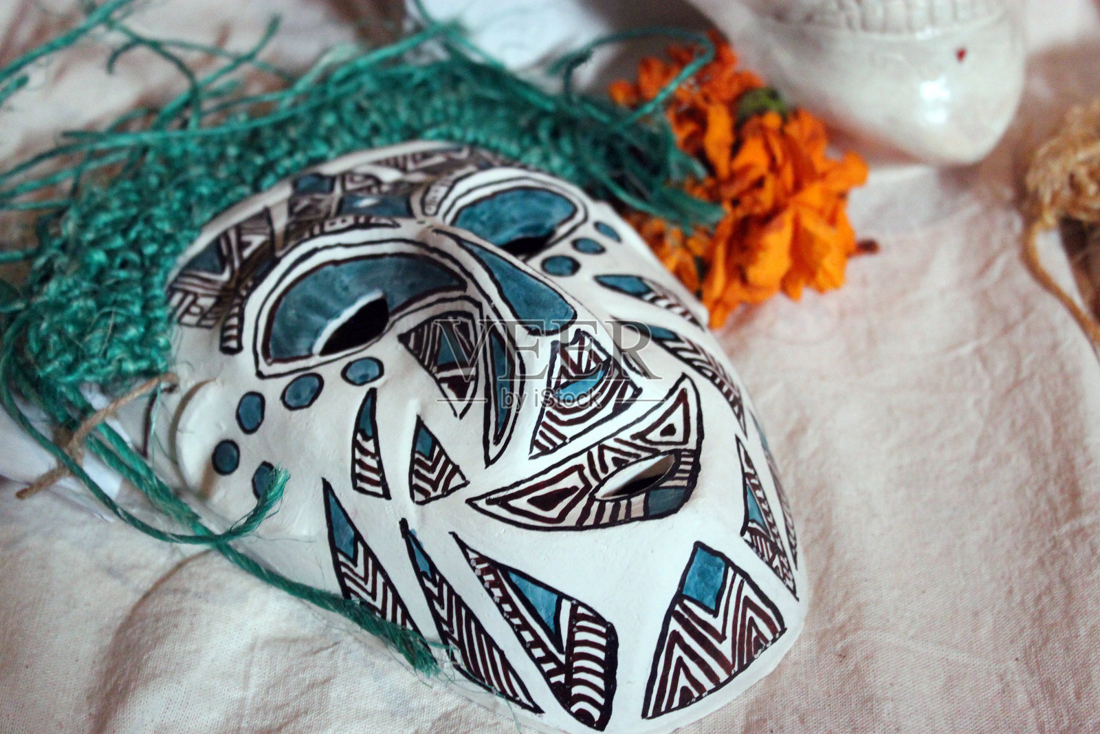 墨西哥色彩斑斓的骷髅头盖骨亡灵日照片摄影图片