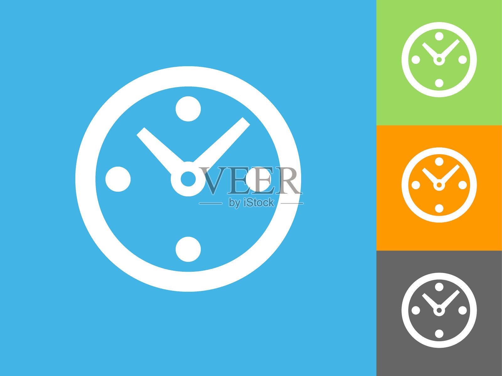 时钟平面图标上的蓝色背景插画图片素材