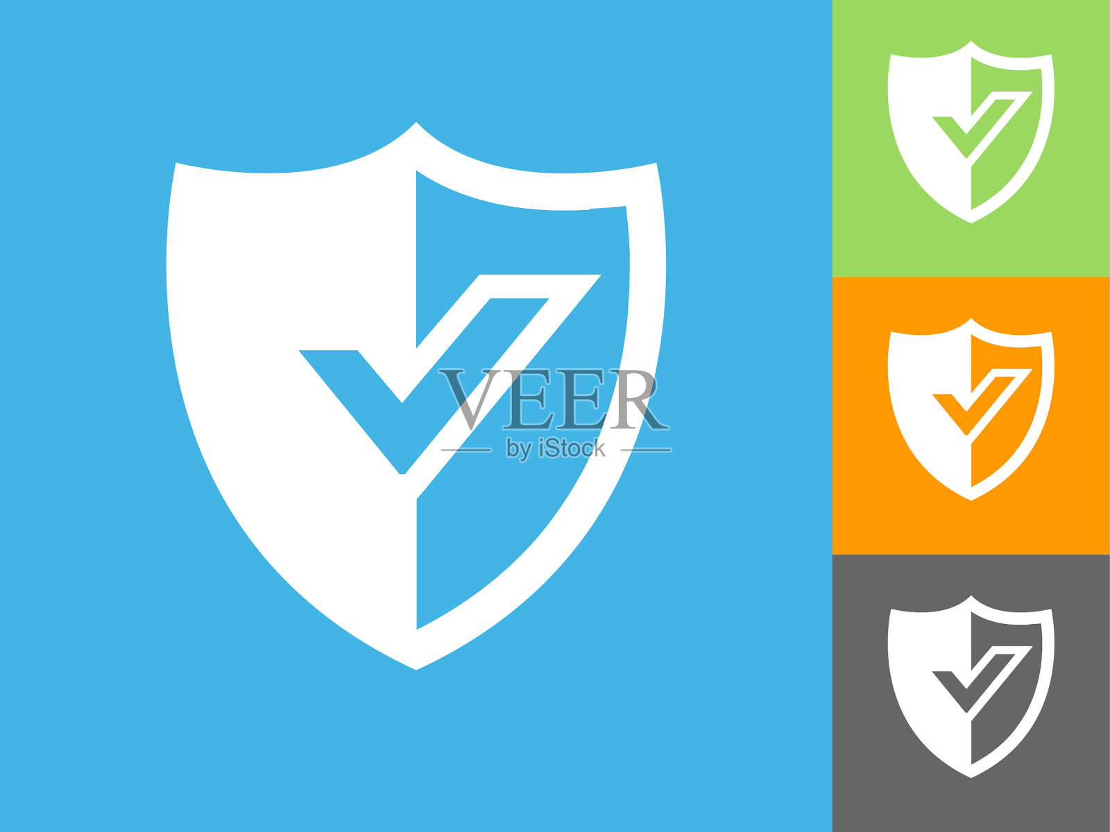 盾平图标上的蓝色背景插画图片素材