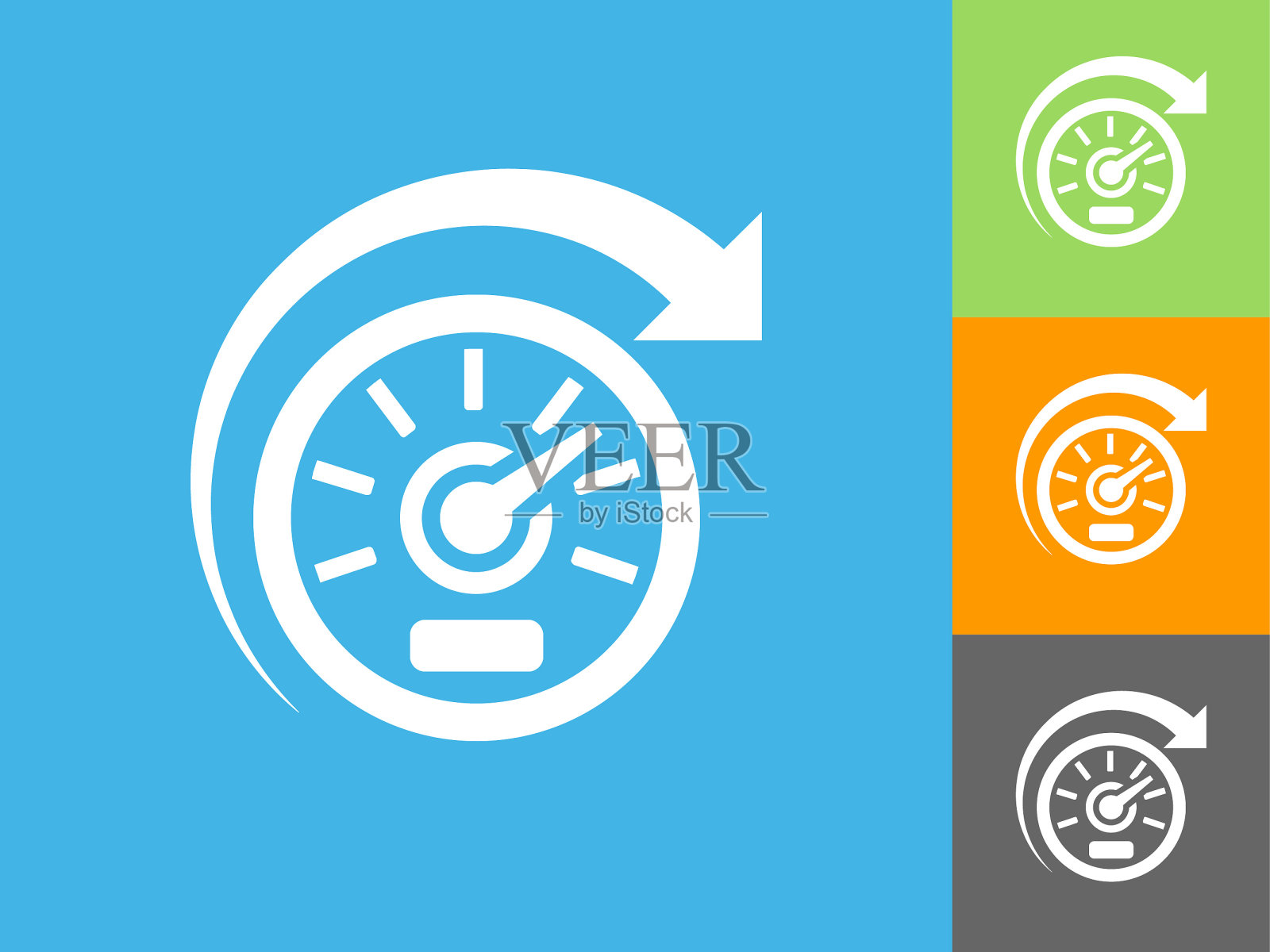 速度计平面图标上的蓝色背景插画图片素材