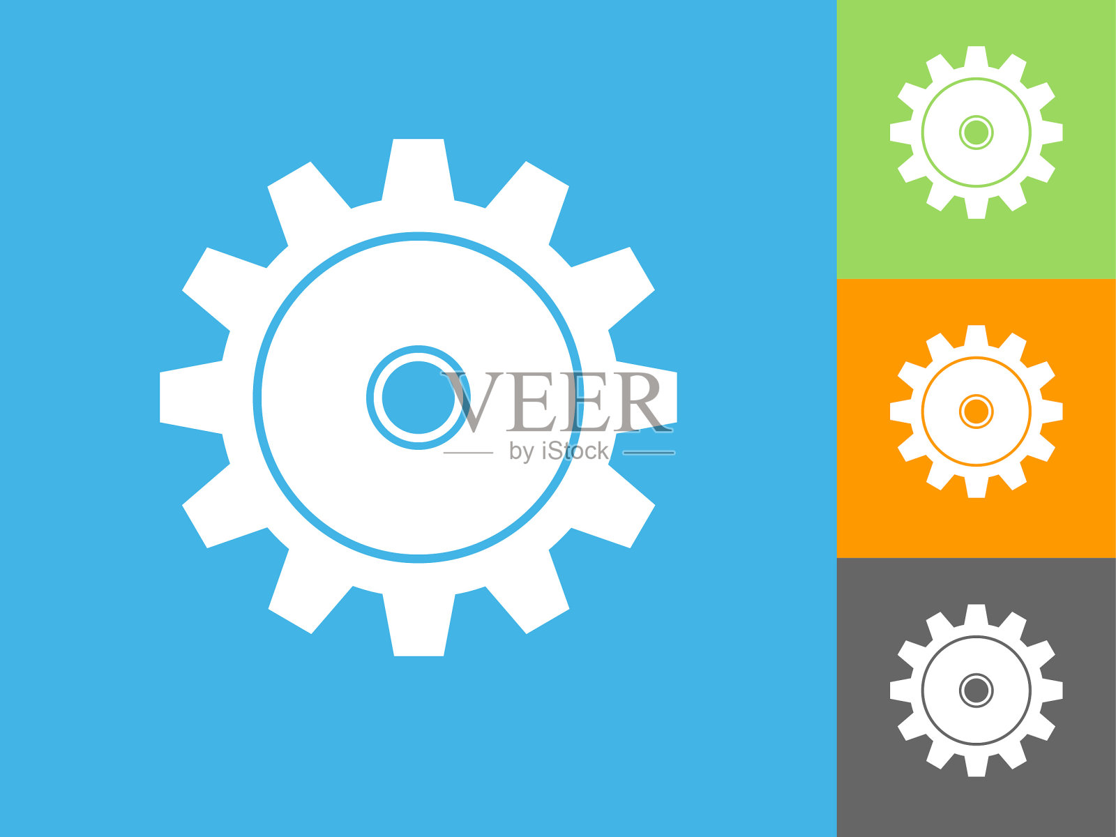 齿轮平面图标上的蓝色背景插画图片素材