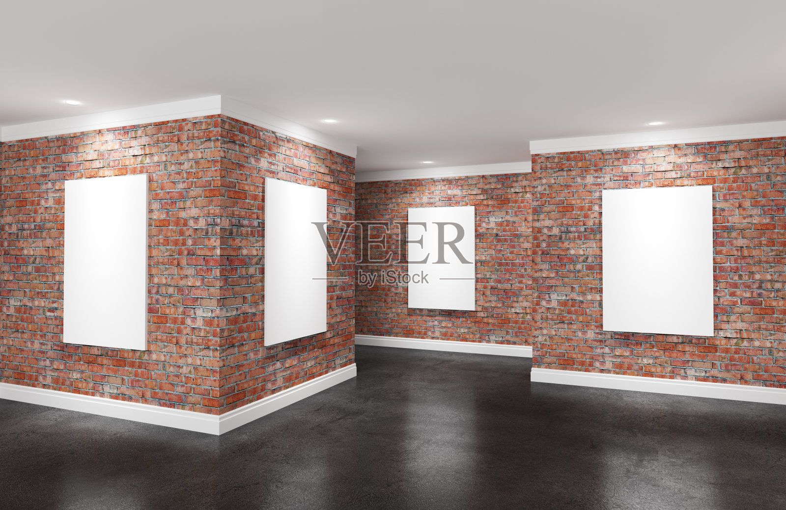 墙上挂着海报的现代画廊照片摄影图片