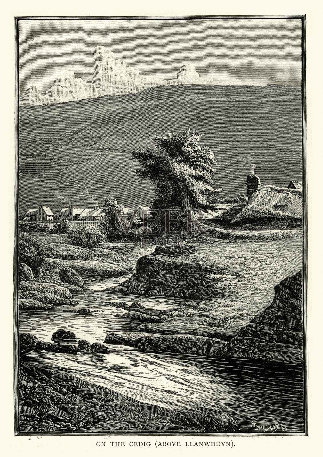 19世纪,威尔士波伊斯,蒙哥马利郡Llanwddyn插画图片素材