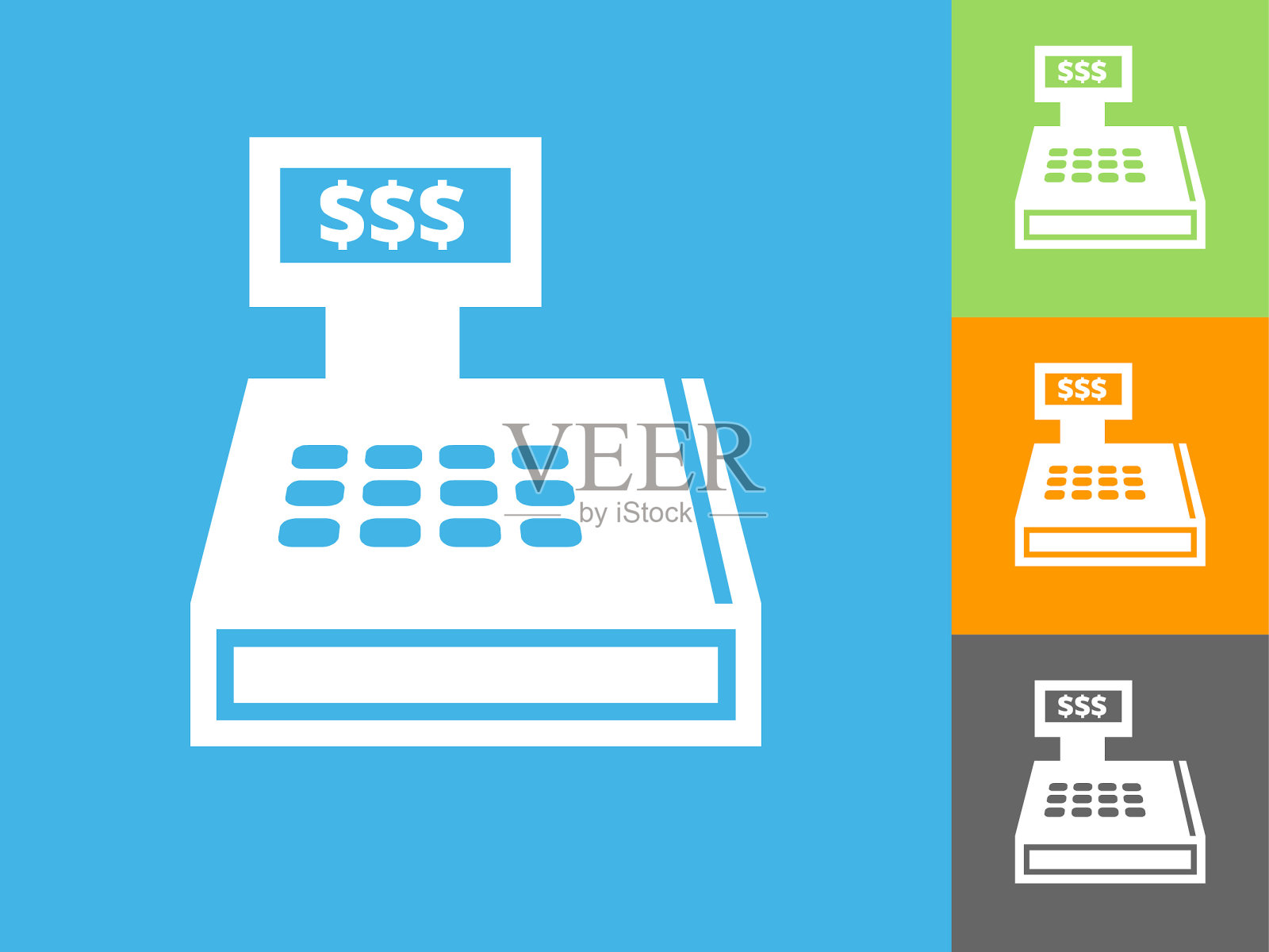 收银机平面图标上的蓝色背景插画图片素材