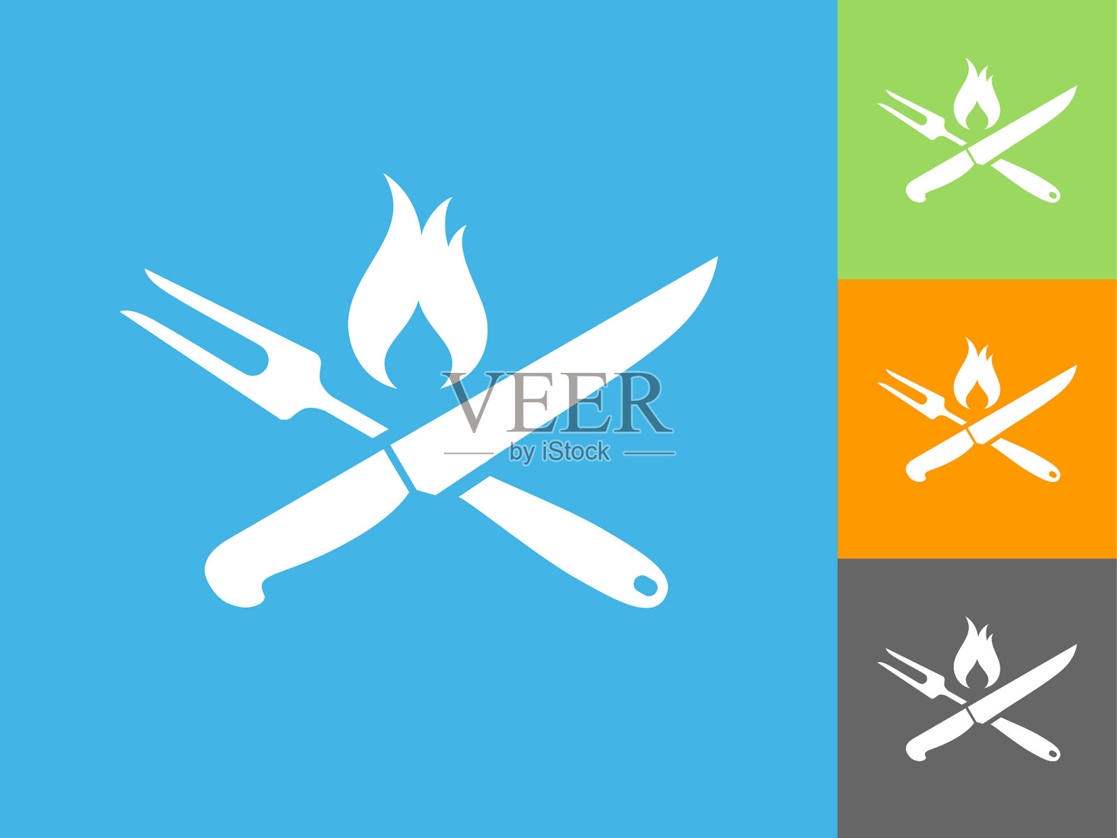 烧烤用具平面图标上的蓝色背景插画图片素材