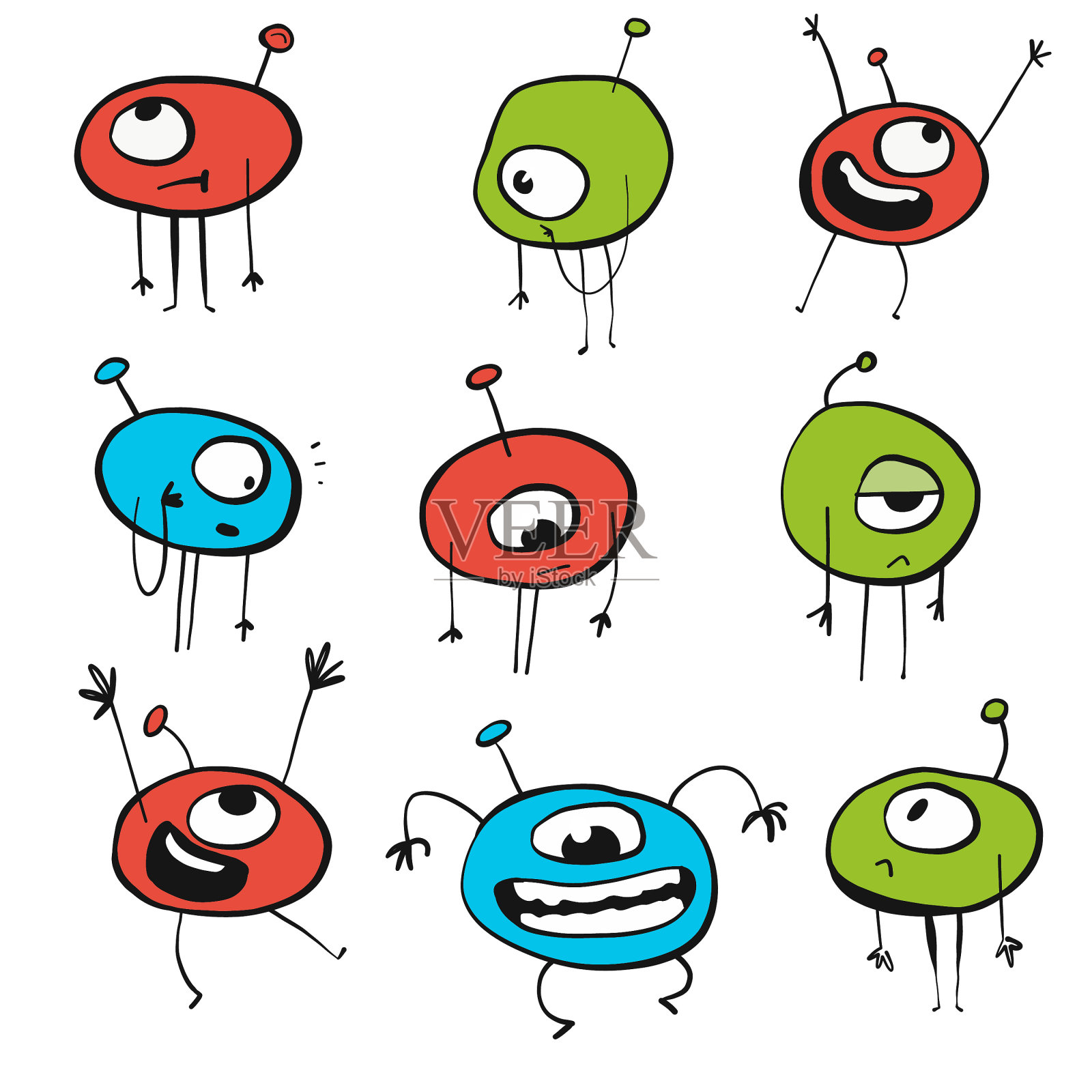 可爱的怪物和卡通人物设计元素图片