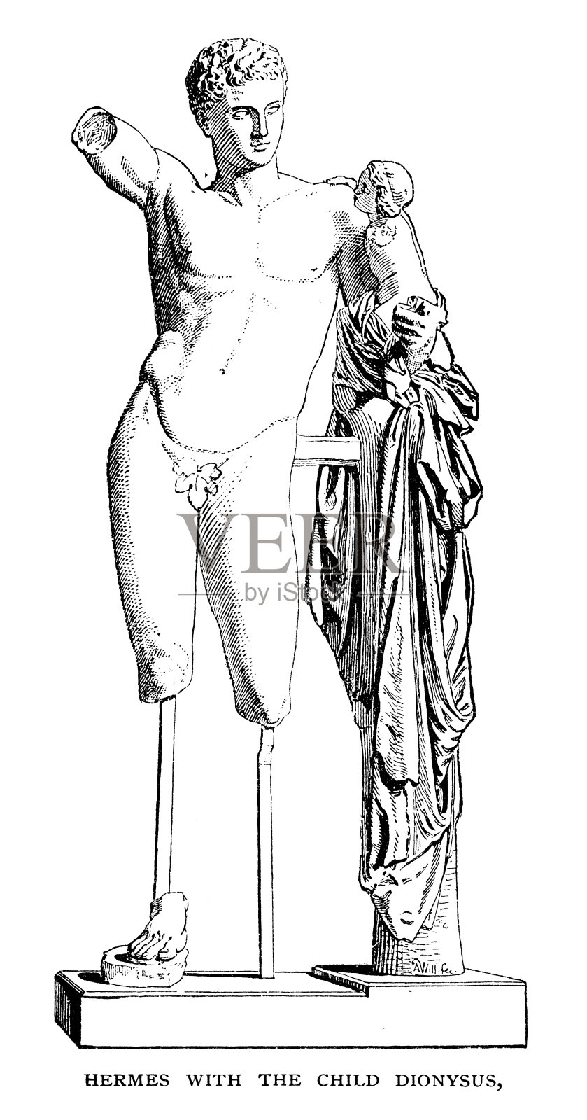 海尔墨斯和孩子狄俄尼索斯插画图片素材