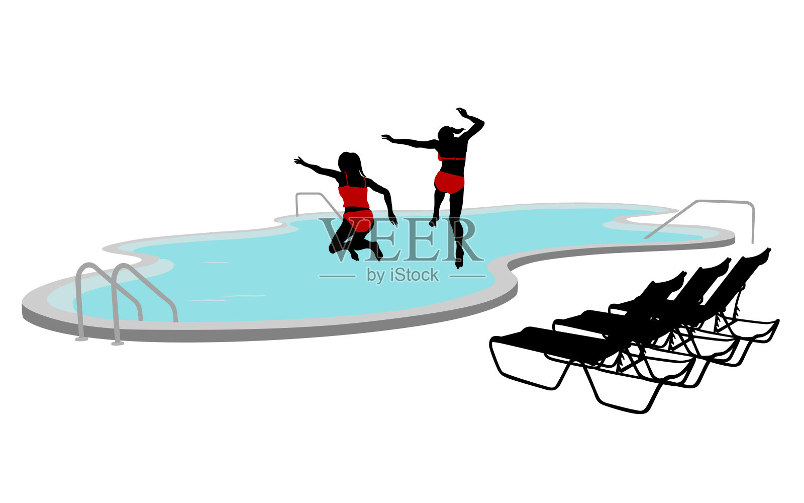 游泳池的女朋友插画图片素材