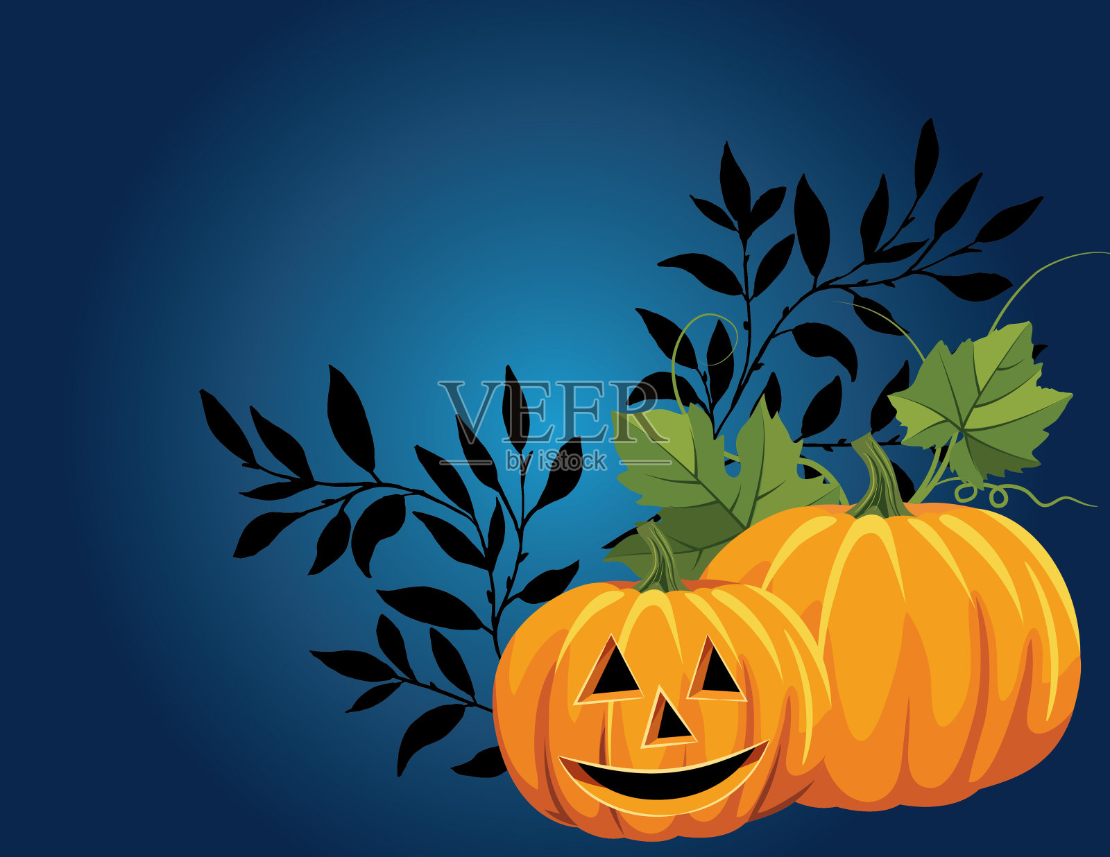 有趣的万圣节背景与南瓜和杰克O' Lantern插画图片素材