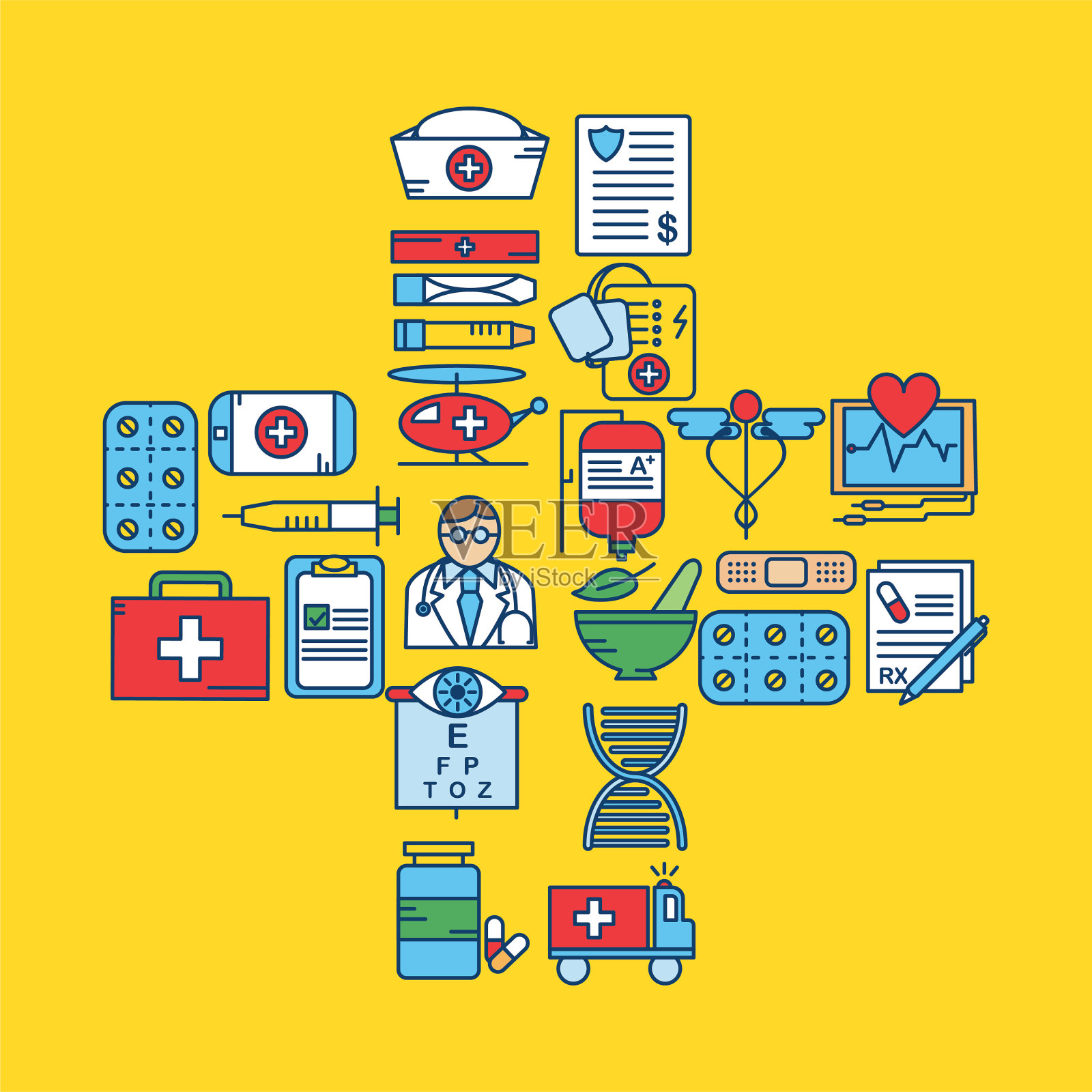 医疗线图标设置-交叉插画图片素材