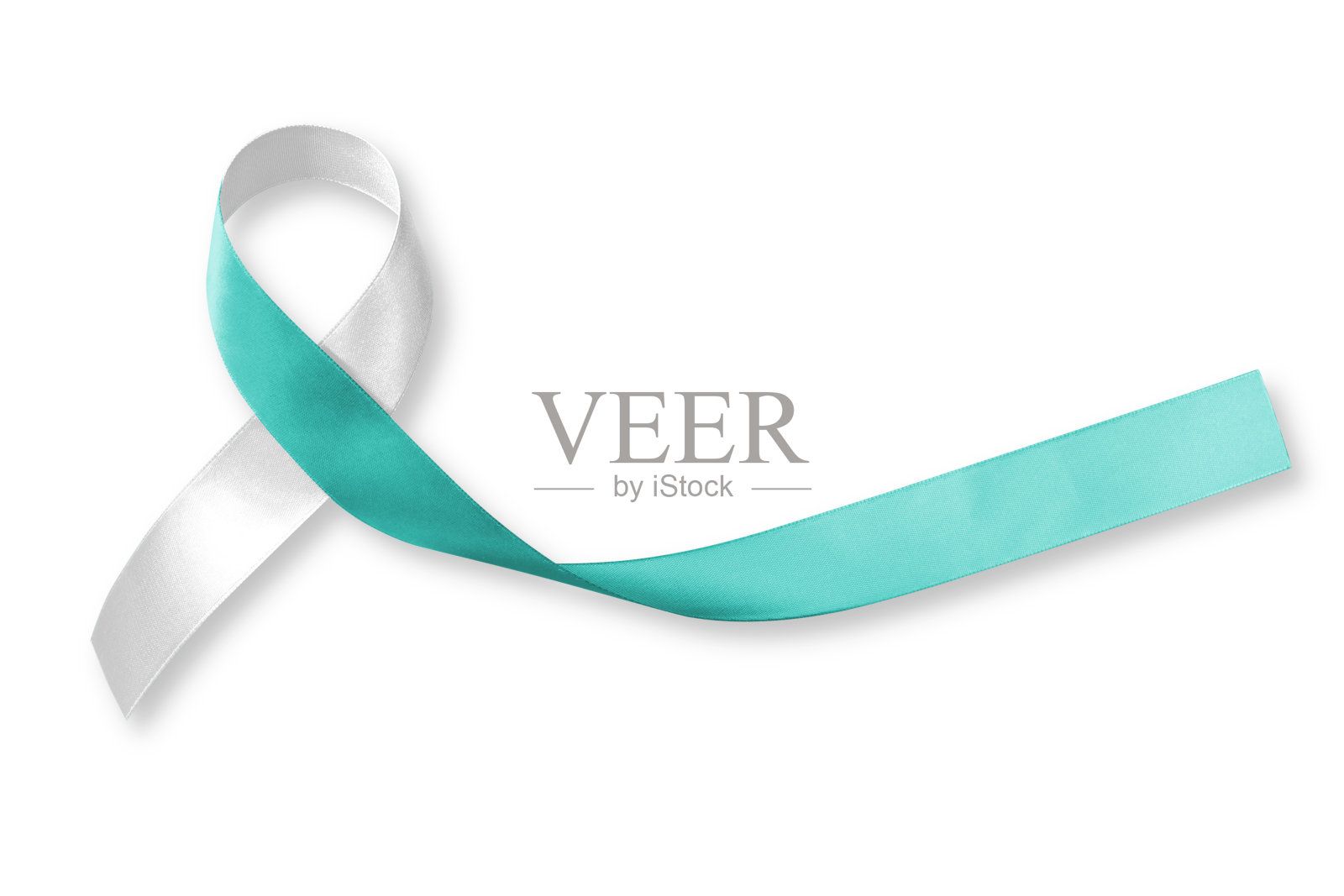 青色及白色色带(白色背景),提高市民对子宫颈癌的认识照片摄影图片