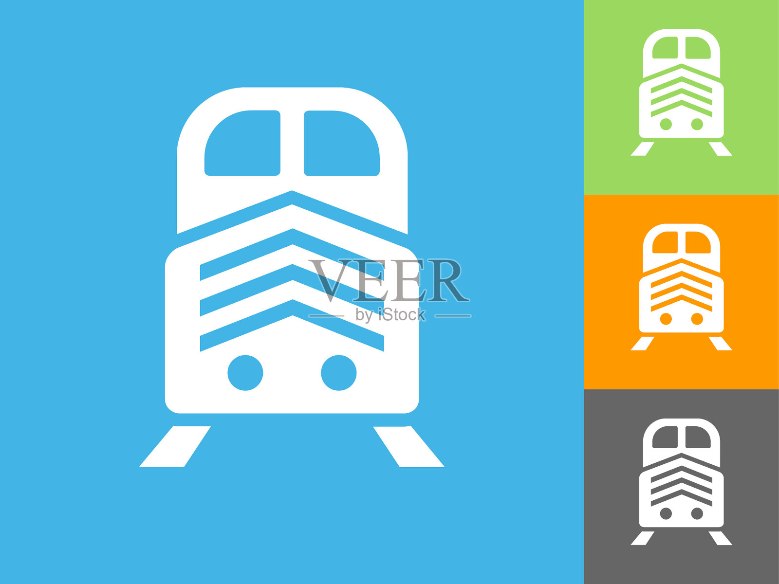 火车平面图标上的蓝色背景插画图片素材