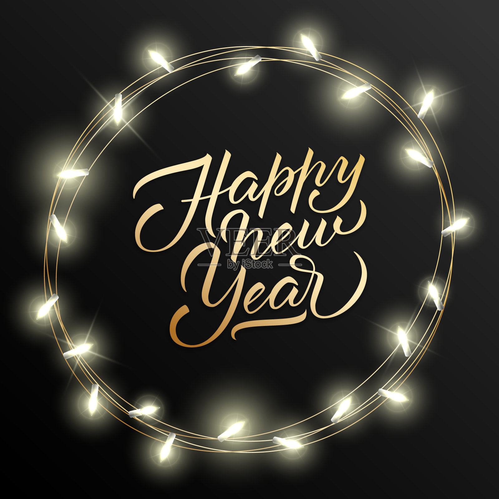 假日背景的快乐圣诞贺卡与一个轻花环和字母新年快乐和圣诞快乐插画图片素材