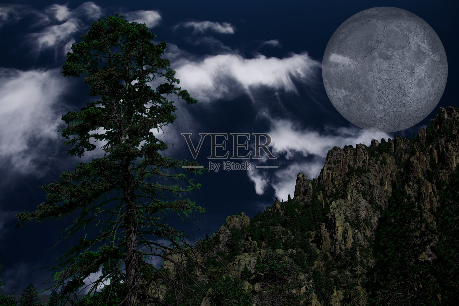 孤松月与山照片摄影图片